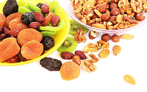 Nuts, dried fruits, kiwi, apricots, prunes, Nuts, Dried, Fruits, Kiwi, Apricots, Prunes, HD wallpaper HD wallpaper