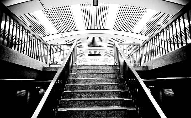 I Just Saw A Ghost, grayscale photo of stair, Black and White, Architecture, California, Stairs, united states, usa, Monochrome, United States of America, Berkeley, East Bay, BART, HD wallpaper