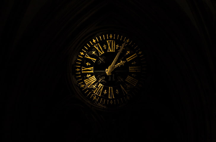 古い時計のHD壁紙、ゴールドアナログ時計の壁紙、エアロ、ブラック、暗い、夜、ヴィンテージ、教会、時間、夜、残り、分、時計、過去、超えて、アンティーク、ローマ、急いで、時間、ポインター、優雅に、教会の鐘、 HDデスクトップの壁紙