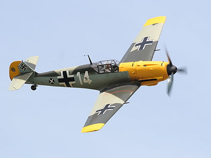 Messerschmitt Bf 109, aeronaves cinza e amarelo, Aviões / Aviões, aeronaves, HD papel de parede HD wallpaper