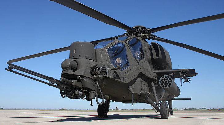 black helicopter, agusta a129, mangusta, helicopter, airfield, HD wallpaper