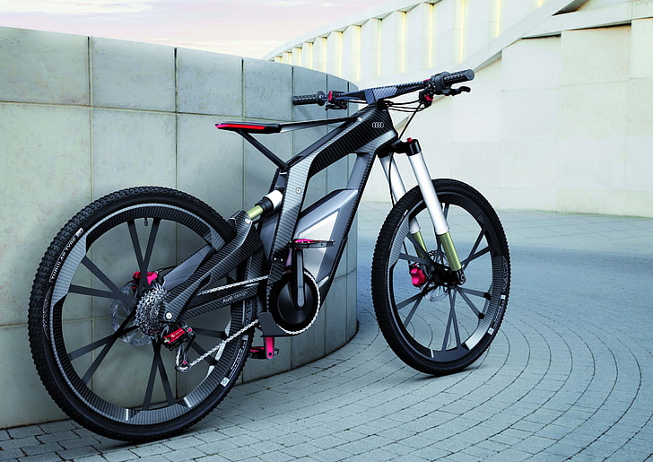 bicicleta de estrada preto e rosa, bicicleta, audi, carbono, bicicleta, HD papel de parede