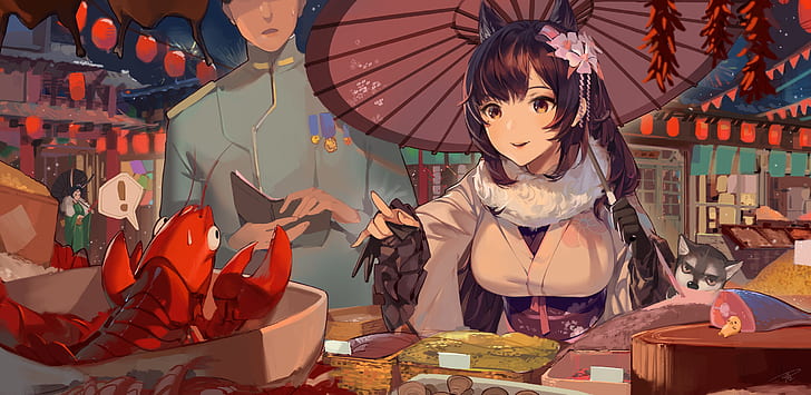 Gadis, Restoran, Anime, Lobster, Azur Lane, Wallpaper HD
