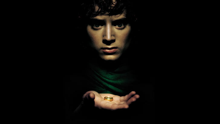 взгляд, фон, чёрный, рука, кольцо, фэнтези, актер, Фродо, хоббит, напуган, властелин колец, Джон, Господь, кольца, Толкиен, Вуд, Илия, HD обои