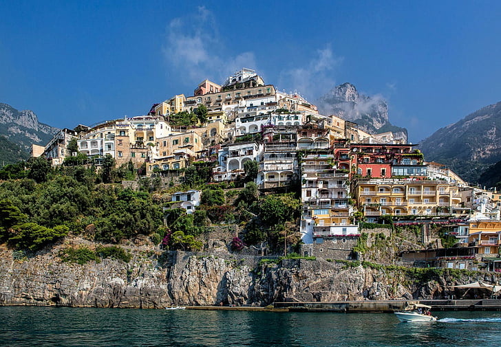 Pueblos, Positano, Casa, Italia, Montaña, Salerno, Aldea, Fondo de pantalla HD