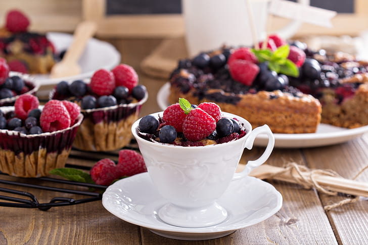 cakes, baking, Berry scones with oats, Berry muffin with oats, HD wallpaper