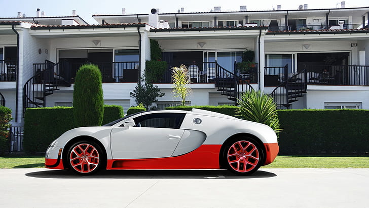 Bugatti veyron supercar, White, Red, Hotel, Bugatti, HD wallpaper