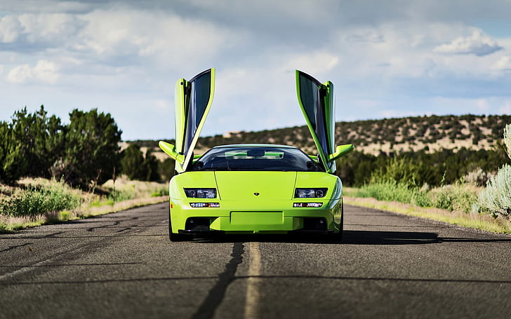 Zielony supersamochód Lamborghini, otwarte drzwi, zielony, Lamborghini, supersamochód, drzwi, otwarte, Tapety HD