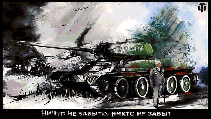 ذكريات ، شخصية ، فن ، دبابة ، محارب قديم ، سوفييتي ، متوسط ​​، عالم الدبابات ، يوم النصر ، T-34-85 ، جندي، خلفية HD