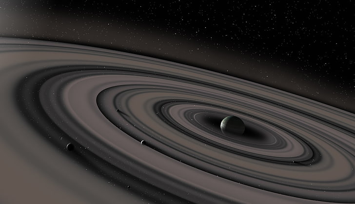 Saturn Planet And Ring ภาพประกอบระบบสุริยะสีเทาและดำ 3 มิติอวกาศสีดำดาวเสาร์วงแหวนดาวเคราะห์, วอลล์เปเปอร์ HD