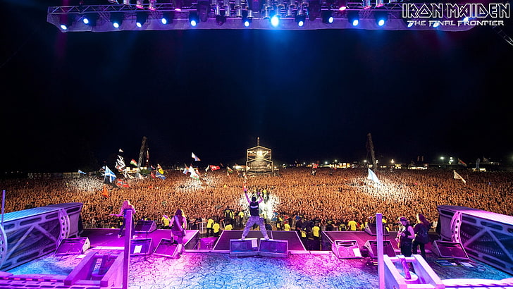 scena koncertowa, Iron Maiden, koncert, przedstawienie, noc, wachlarz, Tapety HD