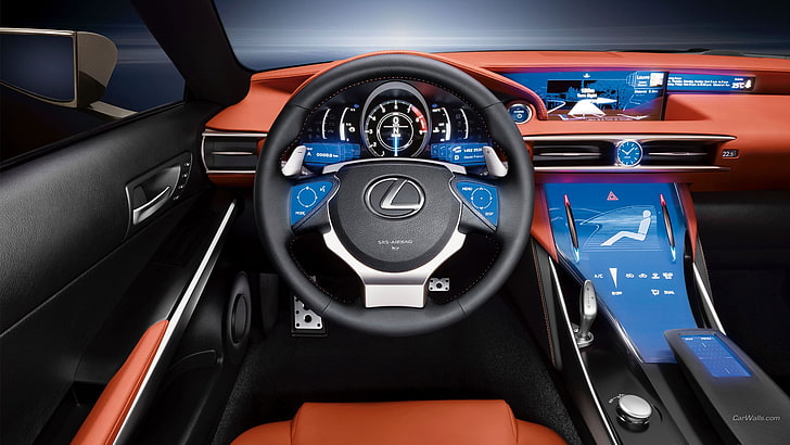 черен Lexus многофункционален волан, Lexus LF-CC, концептуални автомобили, HD тапет