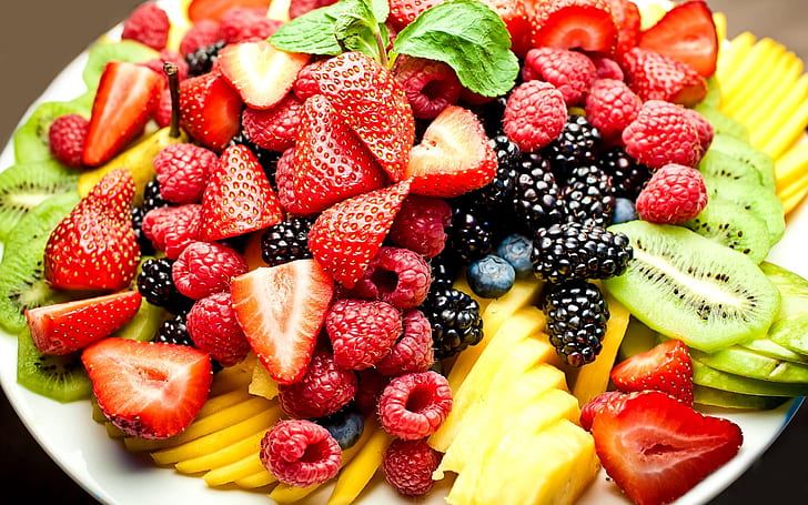 Plato de frutas, comida, frutas, Fondo de pantalla HD