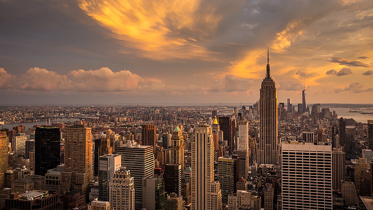 stadsbild, solnedgång, Empire State Building, New York City, himmel, HD tapet