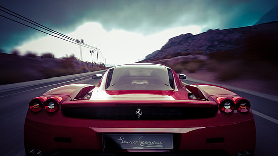 красный суперкар Ferrari, Driveclub, Ferrari, Энцо Феррари, гонки, HD обои HD wallpaper