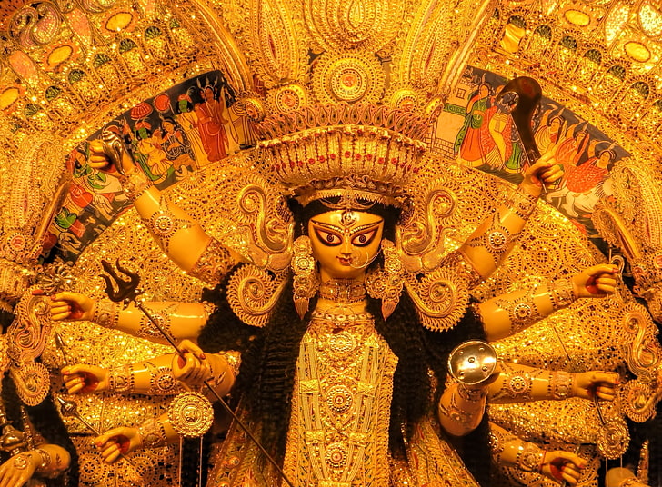 Durga Puja รูปปั้นเทพเจ้าฮินดูวินเทจ, วอลล์เปเปอร์ HD