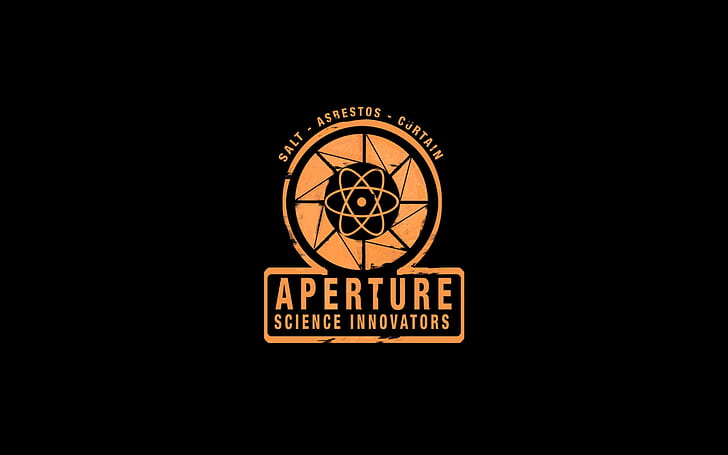 Aperture Portal Black HD, 검정색 및 노란색 조리개 과학 혁신가 로고, 비디오 게임, 검은 색, 포털, 조리개, HD 배경 화면