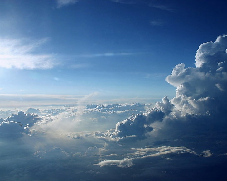 white clouds, clouds, height, blue, white, HD wallpaper