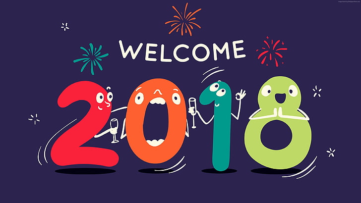 2018, new year, text, welcome, event, graphic design, art, illustration, logo, graphics, HD wallpaper