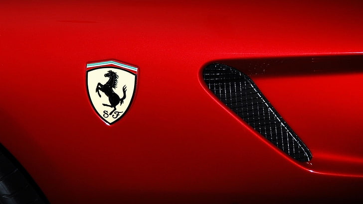 Logo Ferrari, Ferrari 599, Ferrari, mobil merah, logo, kendaraan, Wallpaper HD