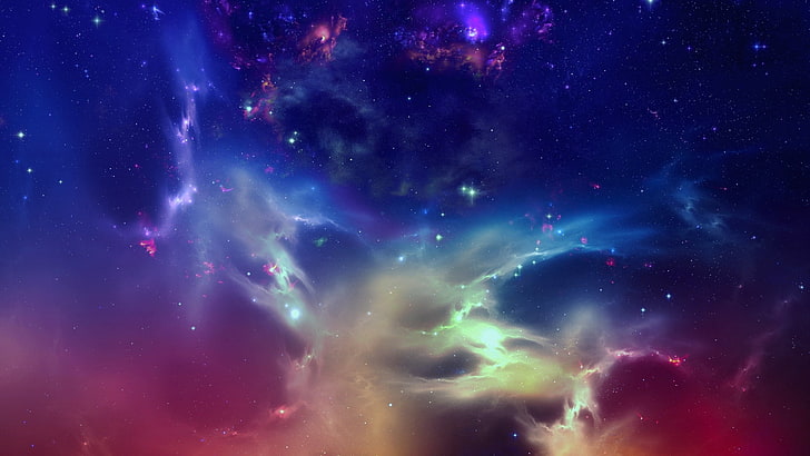 wallpaper kosmik, langit, awan, cahaya, warna-warni, Wallpaper HD