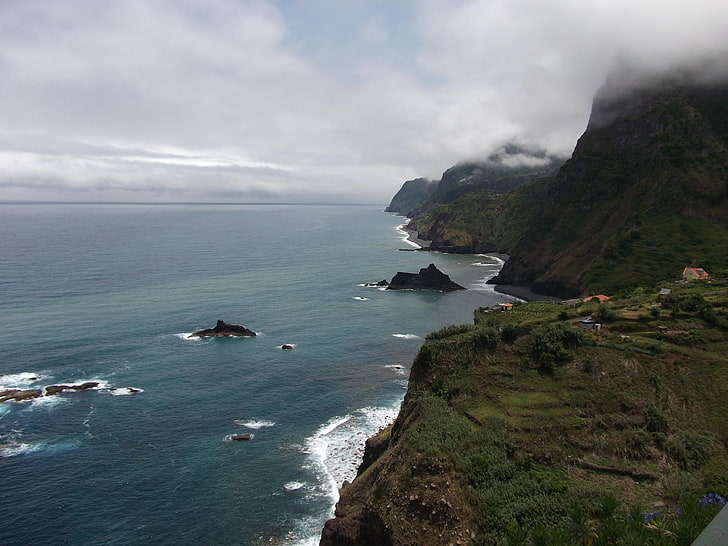 mountain ranges and body of water, mountain, madeira, island, HD wallpaper
