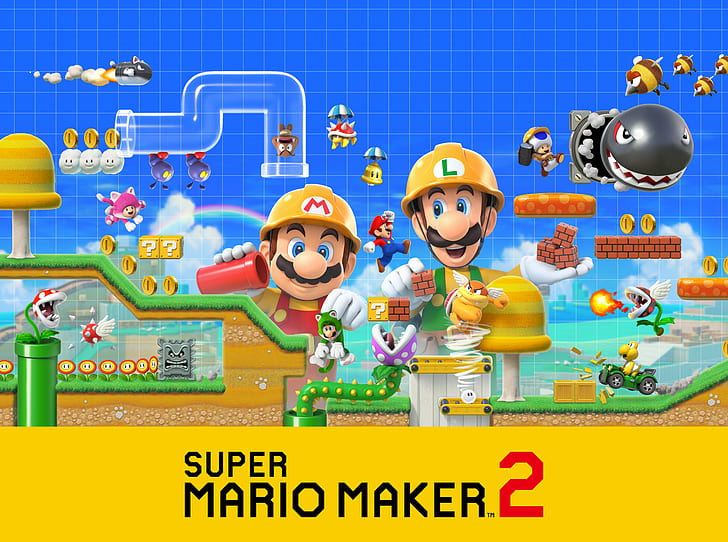 Super Smash Bros., Super Mario Maker 2, Goomba, Luigi, Mario, Toad (Mario), HD wallpaper