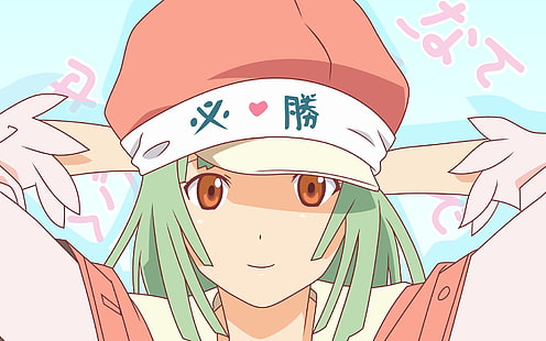 Сэнгоку Надеко, Monogatari Series, аниме девушки, зеленые волосы, HD обои HD wallpaper