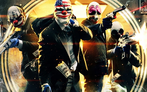 Плакат за заявки за игра на Payday, Payday, Payday 2, Chains (Payday), Dallas (Payday), Houston (Payday), Wolf (Payday), HD тапет HD wallpaper