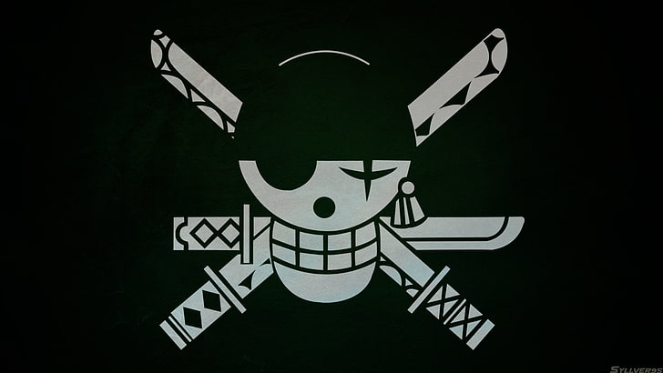 weißer und schwarzer Schädel und Schwerter illustrationm, Anime, One Piece, Piratenflagge, Pirat, Zoro Roronoa, HD-Hintergrundbild