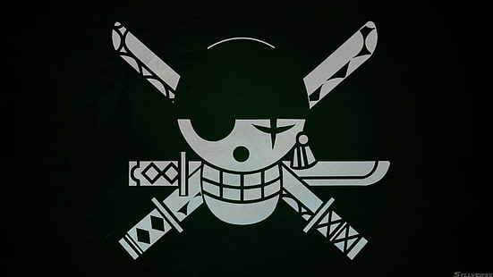 weißer und schwarzer Schädel und Schwerter illustrationm, Anime, One Piece, Piratenflagge, Pirat, Zoro Roronoa, HD-Hintergrundbild HD wallpaper
