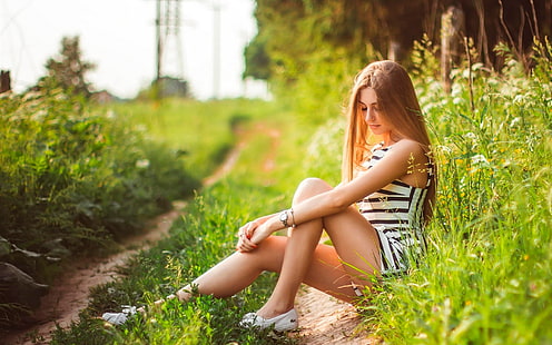 Girl in summer, relaxation, nature, grass, Girl, Summer, Relaxation, Nature, Grass, HD wallpaper HD wallpaper
