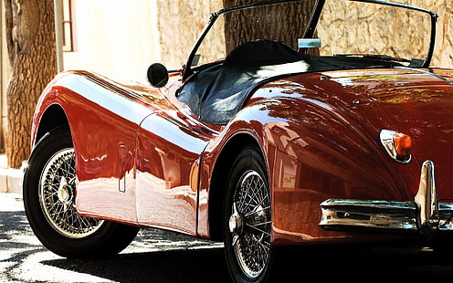 röd cabriolet coupe, vintage, bil, sportbil, röda bilar, Jaguar (bil), HD tapet HD wallpaper