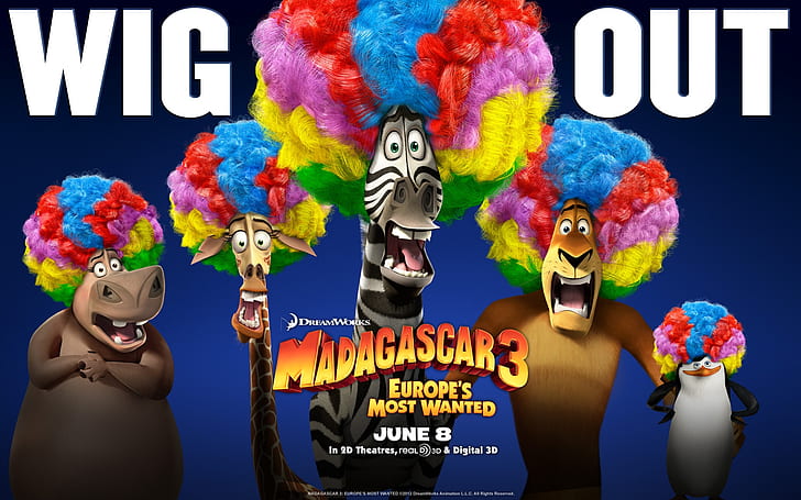 Madagascar 3, perruque Madagascar 3 Europe's Most Wanted, Madagascar, Fond d'écran HD