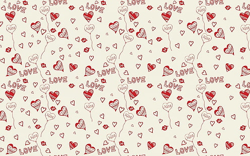 art, background, Hearts, kiss, lips, love, pattern, Vecto, HD wallpaper HD wallpaper