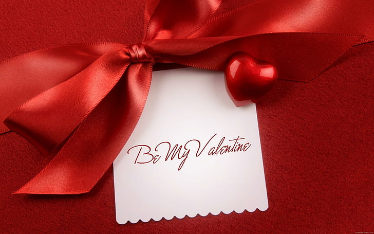Walentynkowa wiadomość, biały papier do druku be mu valentine i czerwona wstążka, walentynki, miłość, wiadomość, serce, czerwony, Tapety HD