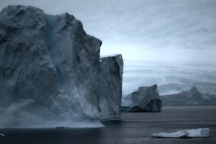 fotografía, naturaleza, paisaje, puesta de sol, vista lejana, vista aérea, iceberg, nieve, Antártida, polo sur, cielo, Fondo de pantalla HD