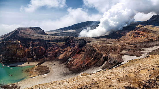 montañas, 5k, humo, 4k, Kamchatka, Rusia, volcán, Fondo de pantalla HD HD wallpaper