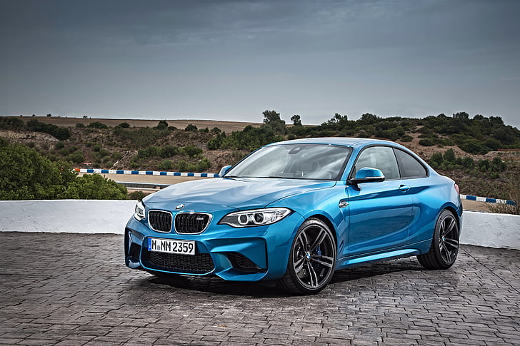 BMW biru coupe, bmw, f87, tampilan samping, Wallpaper HD