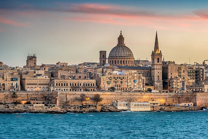 sea, building, the evening, Malta, Valletta, HD wallpaper