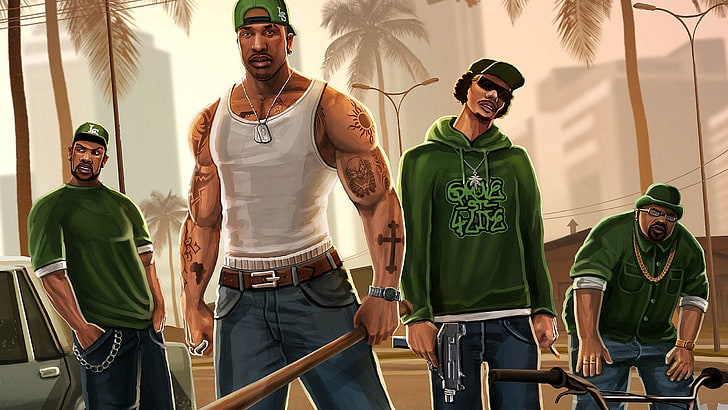 Gra Grand Theft Auto, gang, przestępczość, gta, San Andreas, Grand Theft auto, CJ, Tapety HD