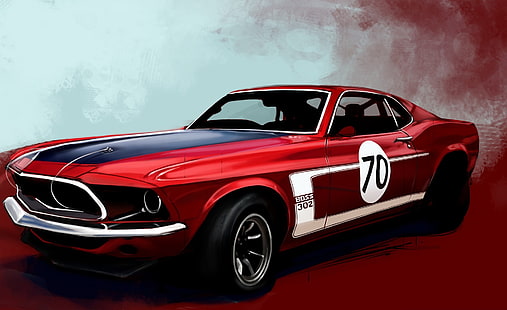 Ford Mustang Boss 302 Classic Car, red sport coupe illustration, Motors, Classic Cars, Classic, Ford, Mustang, Boss, HD wallpaper HD wallpaper
