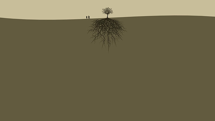ilustrasi pohon dan akar, minimalis, pohon, latar belakang sederhana, Wallpaper HD