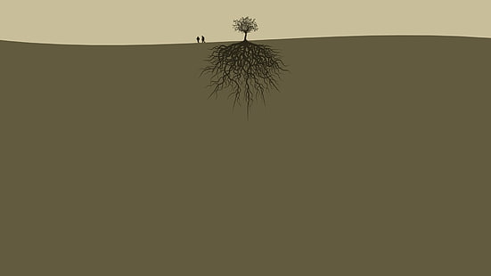 ilustracja drzew i korzeni, minimalizm, drzewa, proste tło, Tapety HD HD wallpaper