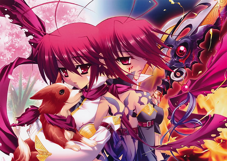 anime characters poster, koihime musou, girls, dog, wound, blood, HD wallpaper