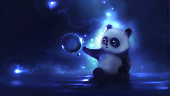 white and black panda wallpaper, panda, art, apofiss, night, HD wallpaper HD wallpaper