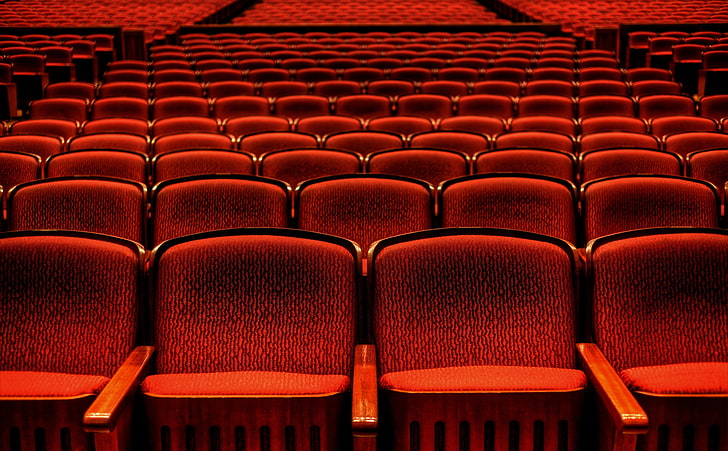 Red Theater Seats, red corduroy cinema chairs, Architecture, Japan, Kobe, canon, Theater, seats, tamron, ultrawide, 5dmarkii, snapseed, photomatixpro, redSeats, HD wallpaper