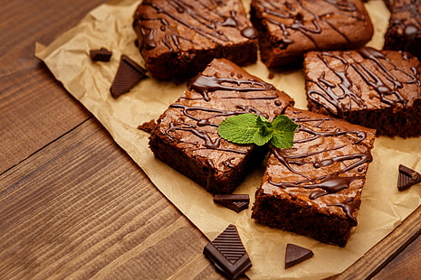 brownie, czekolada, ciasto, deser, pieczenie, jedzenie, Tapety HD HD wallpaper
