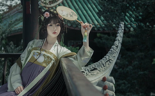 ханфу, азиатка, женщины, китайское платье, головной убор, HD обои HD wallpaper