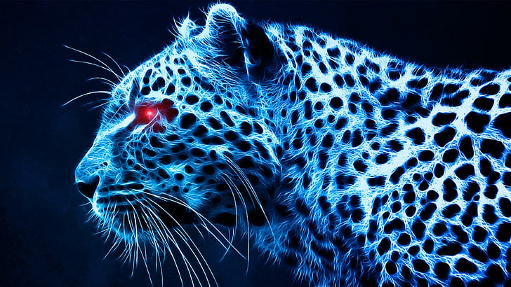 red eye, digital art, leopard, HD wallpaper